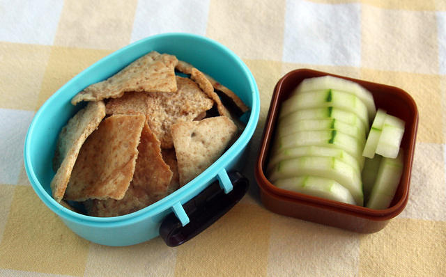 Pita chips and cukes snack