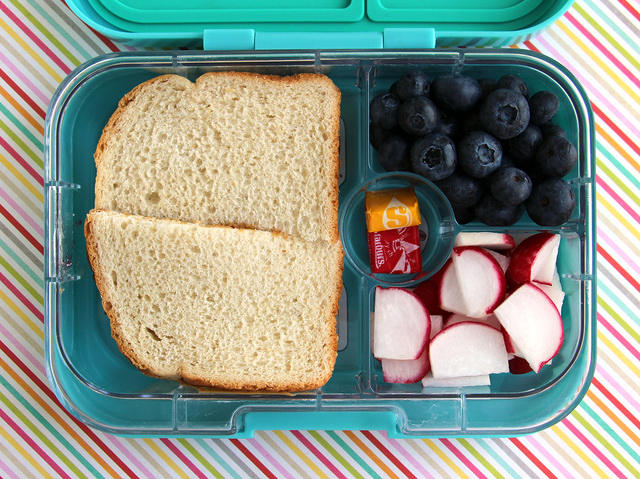 Kid's Choice Bento with Sandwich, Berries and Radishes