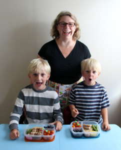 Wendy Copley with her boys and a couple bento lunches