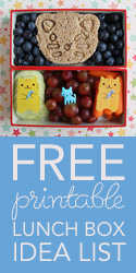 FREE printable Lunch Box Idea List