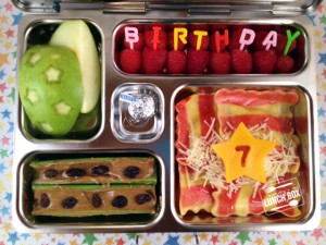 Mommy and Me Lunch Box's bento box using a PlanetBox Rover, star cutters and alphabet picks