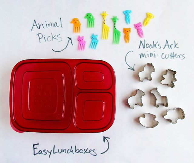Four moms use animal cutters, fun little forks and an EasyLunchboxes container to make lunches for their kids. It's cool how they're all so different.