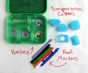 What cute things can you do with a Yumbox, stamping vehicle cutters and food-safe markers? See how four moms made four cute lunches for their kids!