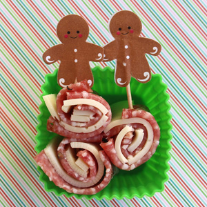 12 Ideas for Fun Christmas Lunches - red and white roll-ups