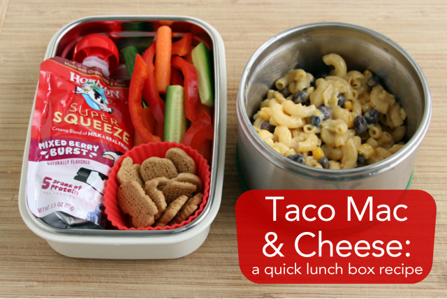 Taco Mac & Cheese: a quick lunch box recipe. Gluten-free too! 
