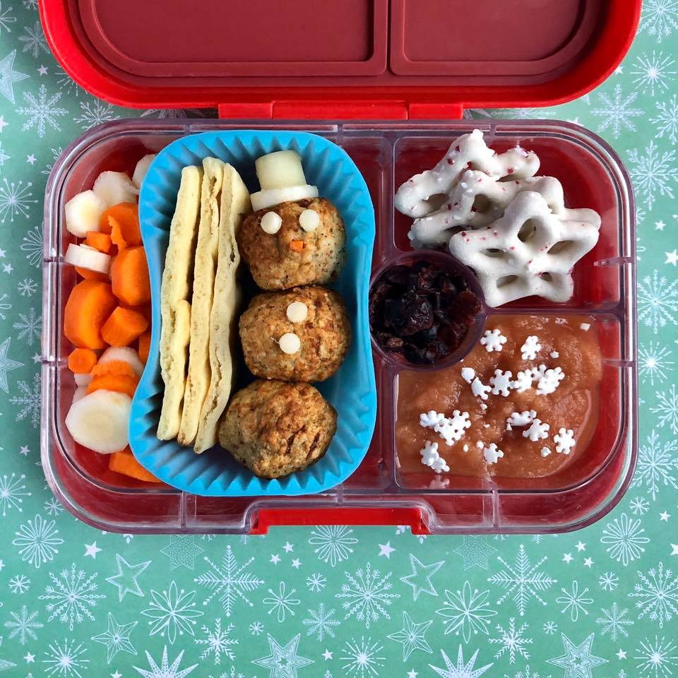 Meatball snowman bento box lunch